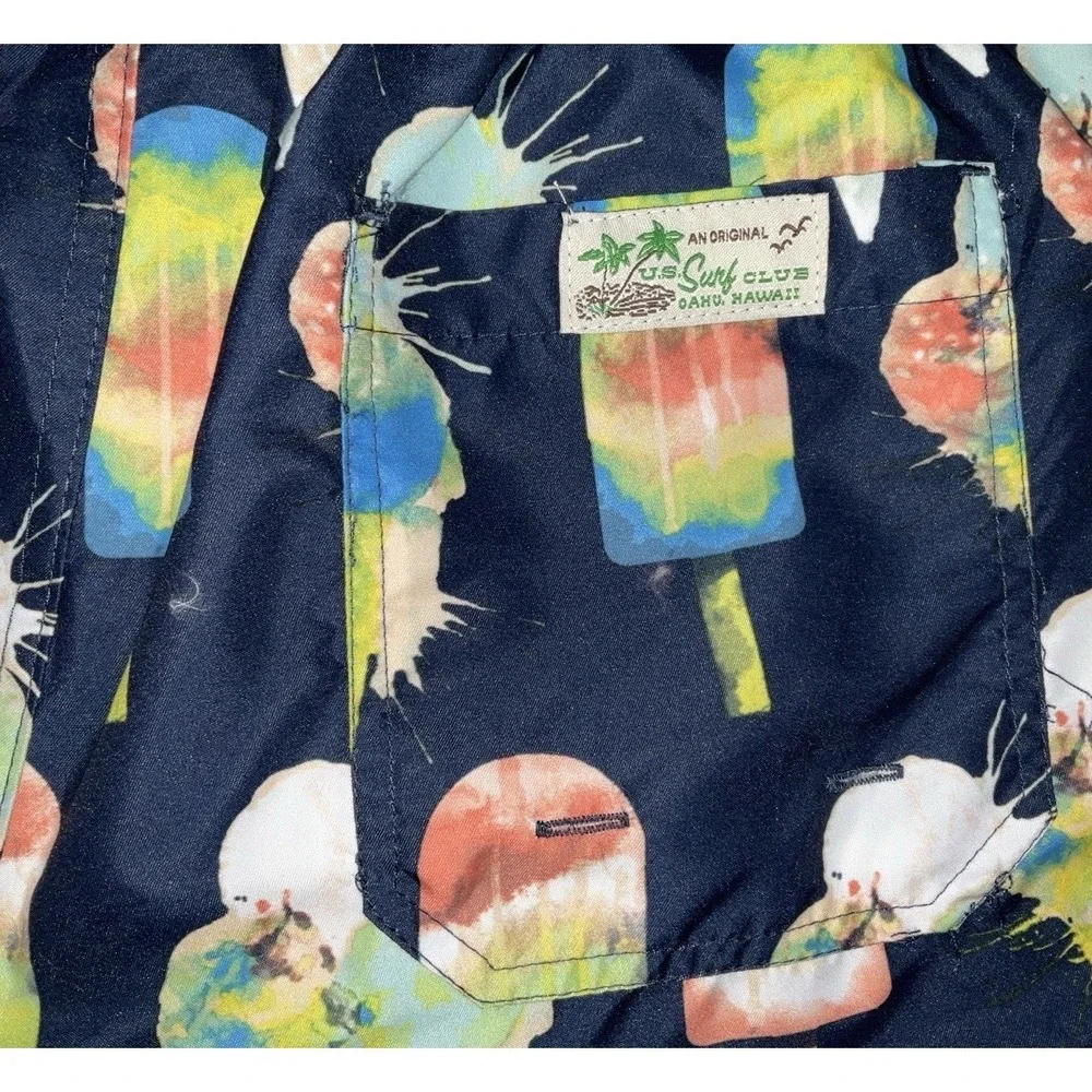 NWT Men's U.S. Surf Club Oahu, Hawaii Ice Cream‎ Cone Lined Swim Trunks - Small